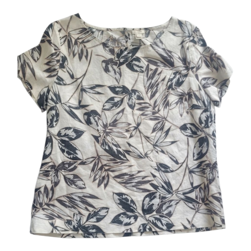 J. Crew Black and White Leaf Print Top Size L  #53